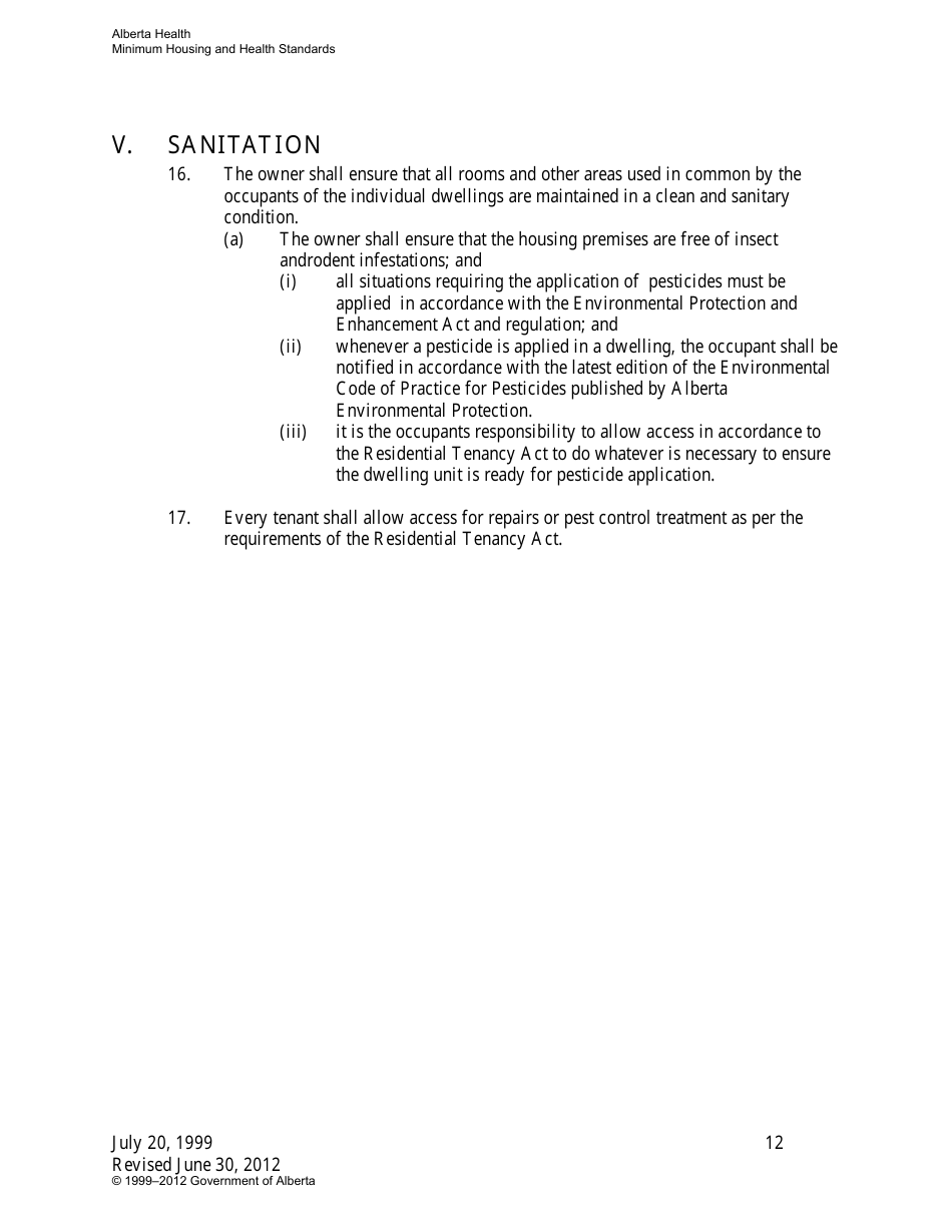 Minimum Housing and Health Standards - Alberta, Canada, Page 12