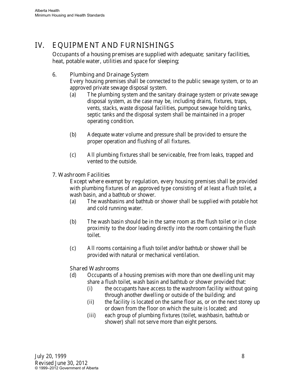Minimum Housing and Health Standards - Alberta, Canada, Page 8