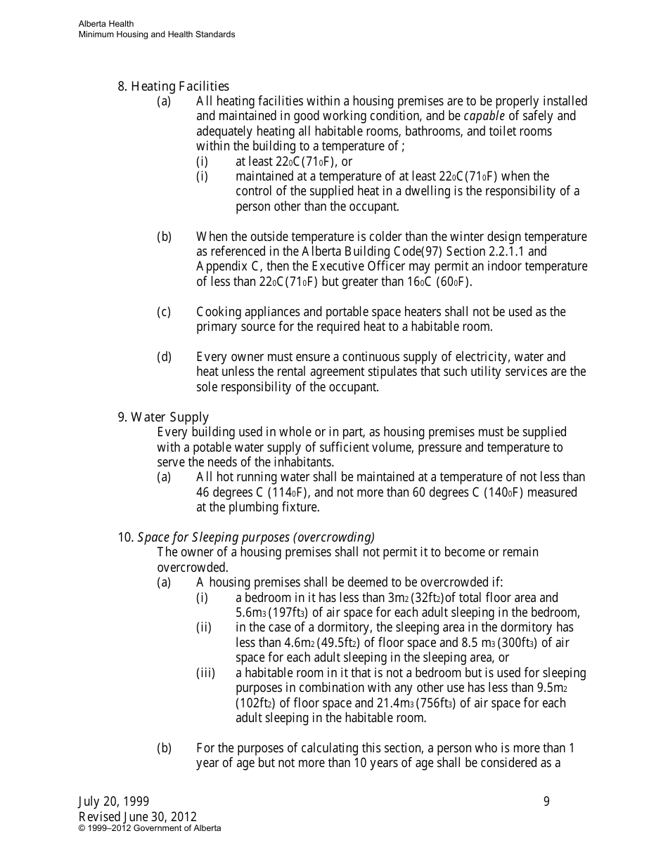 Minimum Housing and Health Standards - Alberta, Canada, Page 9