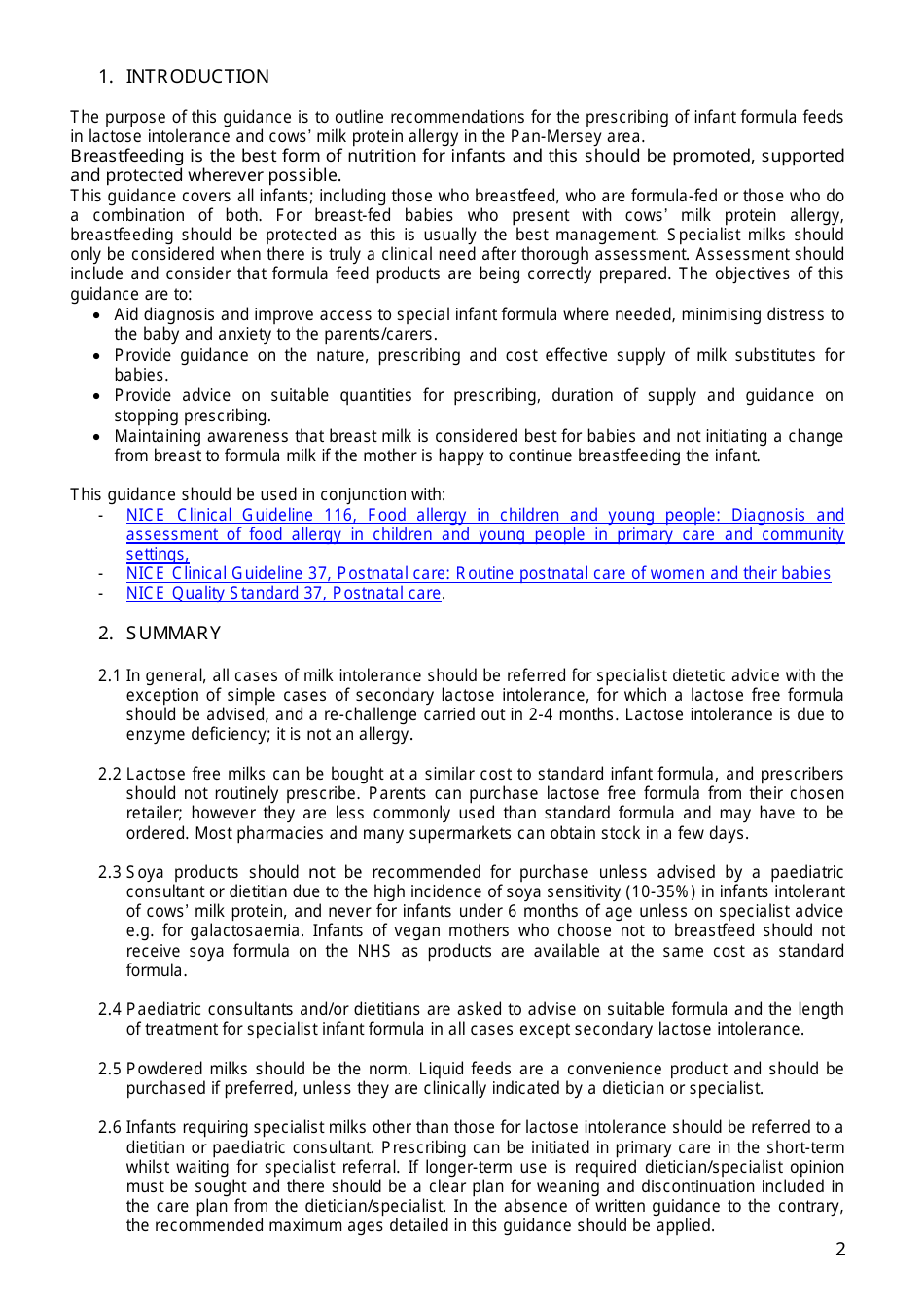 Pan-Mersey Prescribing Guidelines for Specialist Infant Formula Feeds in Lactose Intolerance and Cows Milk Protein Allergy - United Kingdom, Page 3