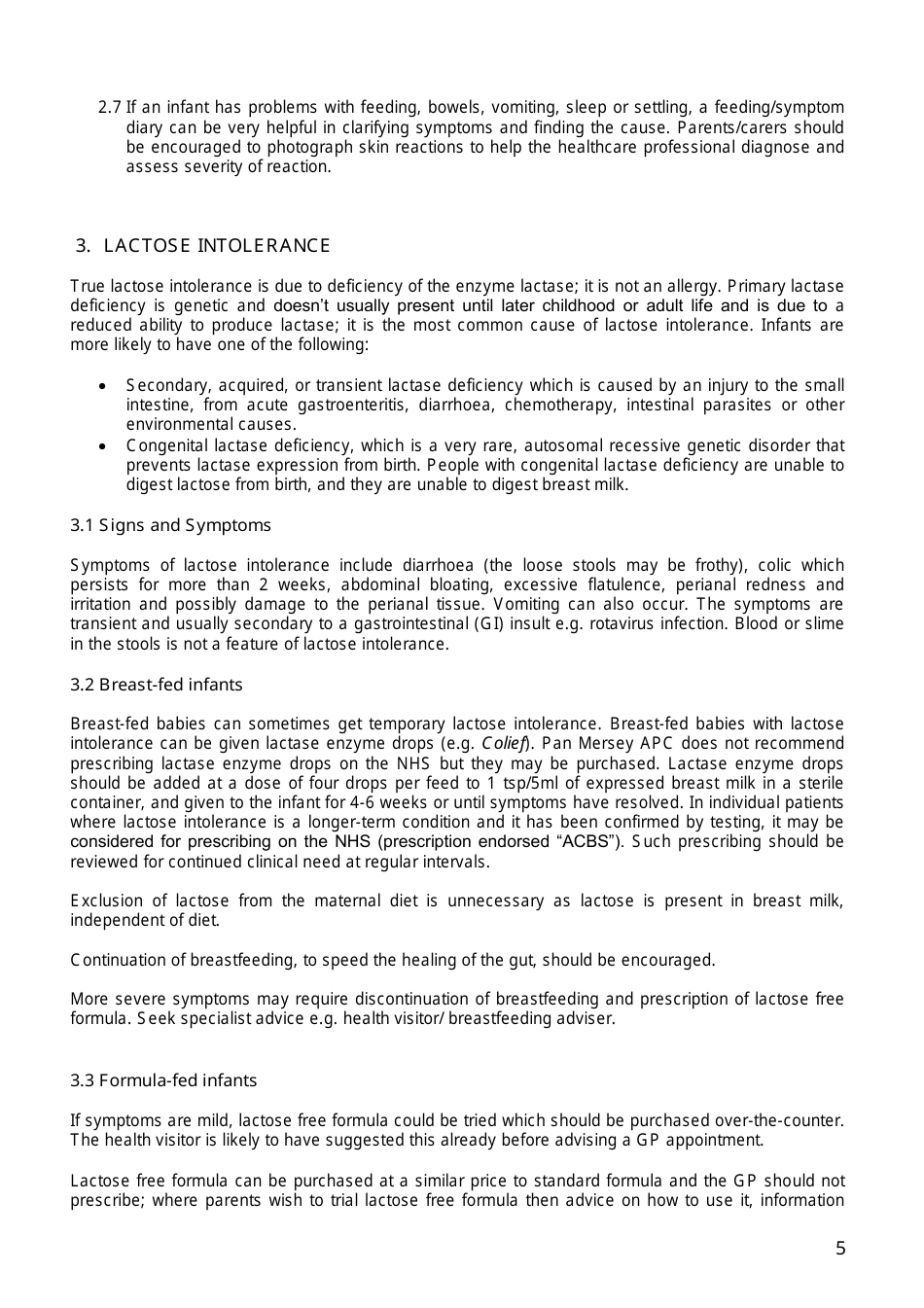Pan-Mersey Prescribing Guidelines for Specialist Infant Formula Feeds in Lactose Intolerance and Cows Milk Protein Allergy - United Kingdom, Page 6