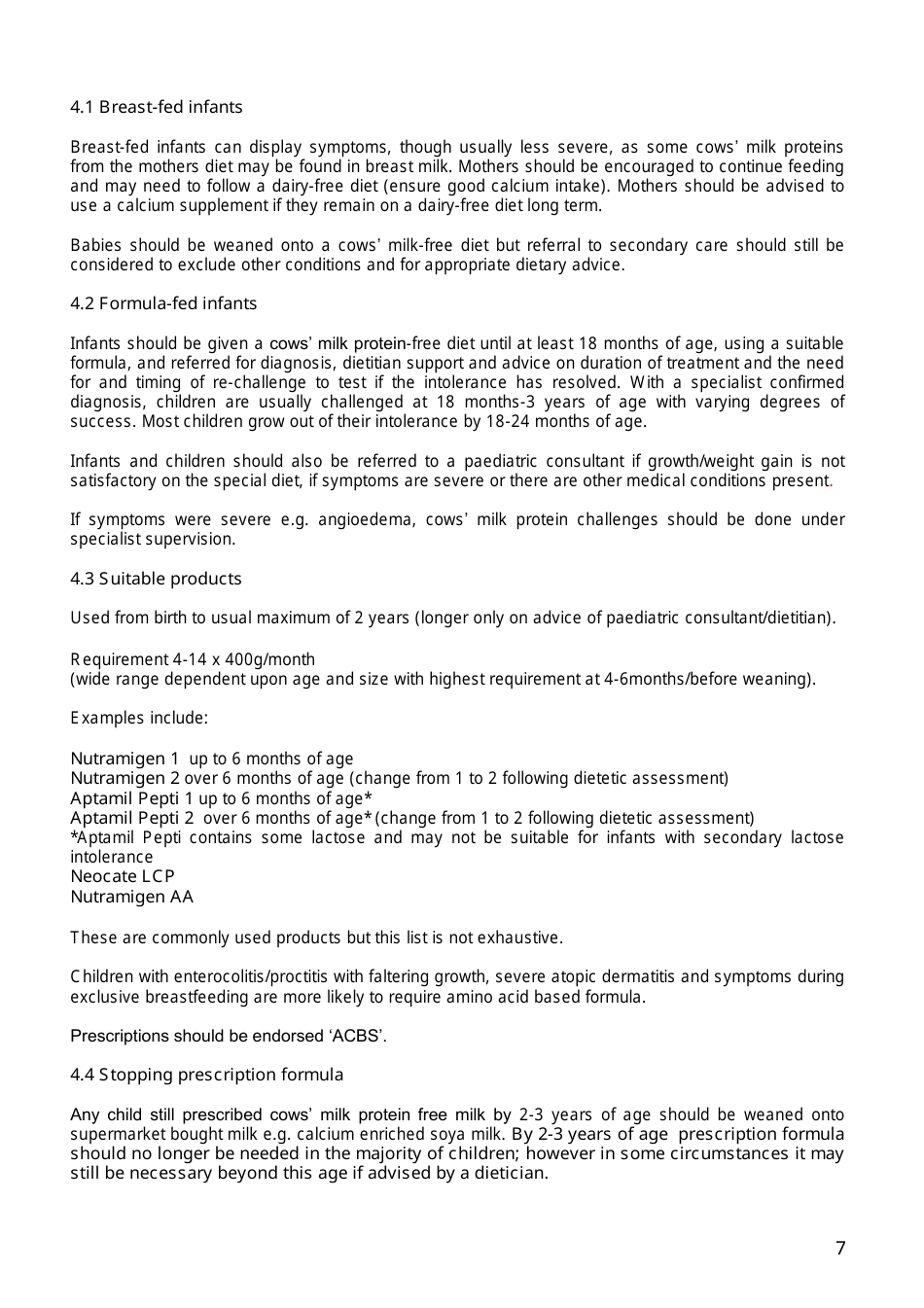 Pan-Mersey Prescribing Guidelines for Specialist Infant Formula Feeds in Lactose Intolerance and Cows Milk Protein Allergy - United Kingdom, Page 8