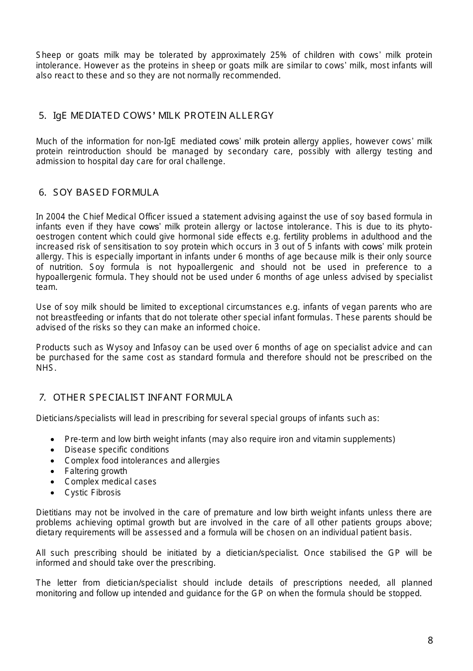 Pan-Mersey Prescribing Guidelines for Specialist Infant Formula Feeds in Lactose Intolerance and Cows Milk Protein Allergy - United Kingdom, Page 9