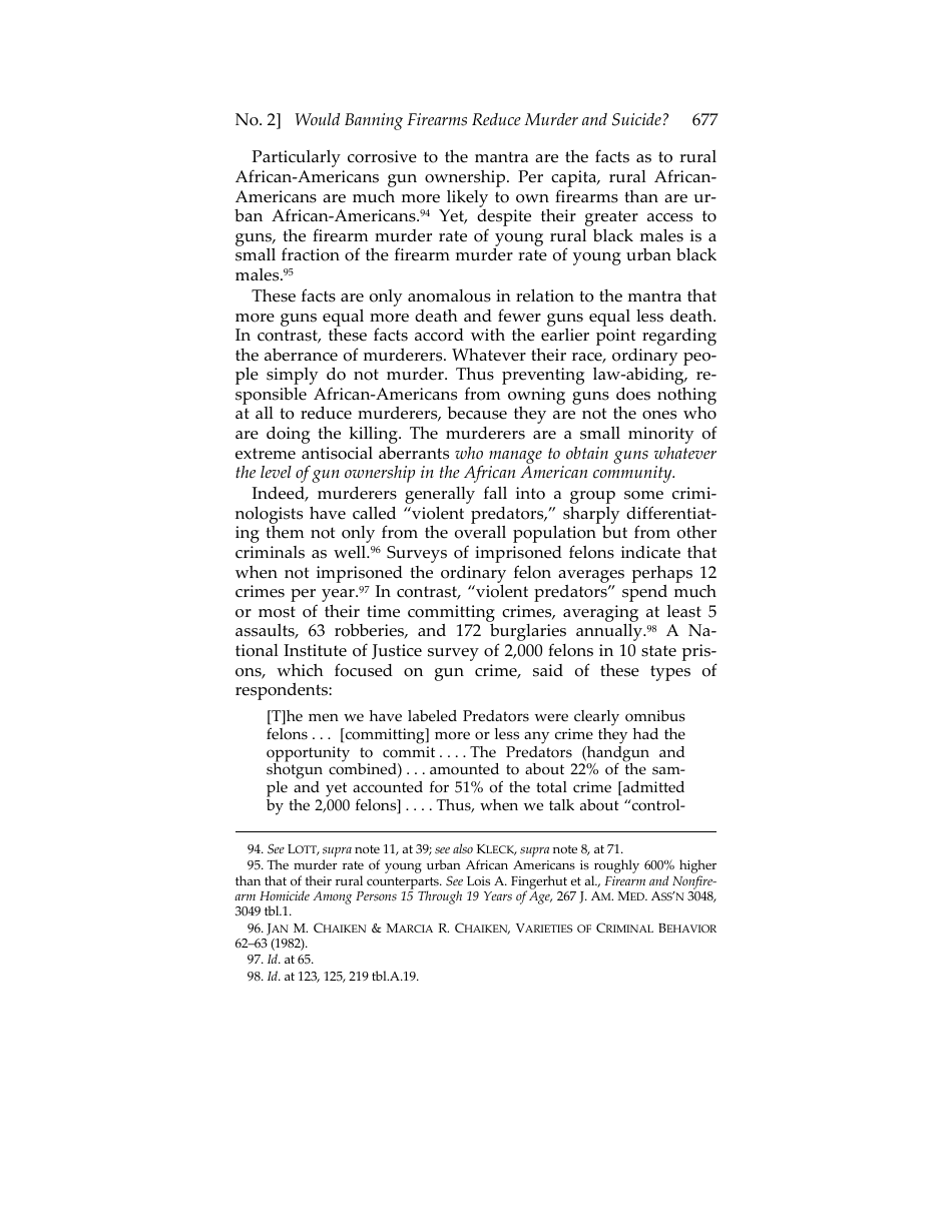 Would Banning Firearms Reduce Murder and Suicide? a Review of International Evidence - Don B. Kates, Gary Mauser, Page 29