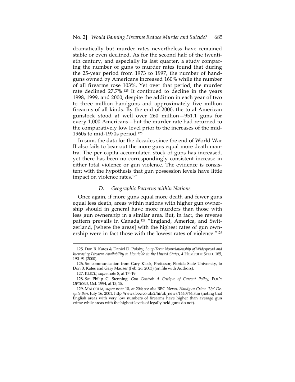 Would Banning Firearms Reduce Murder and Suicide? a Review of International Evidence - Don B. Kates, Gary Mauser, Page 37