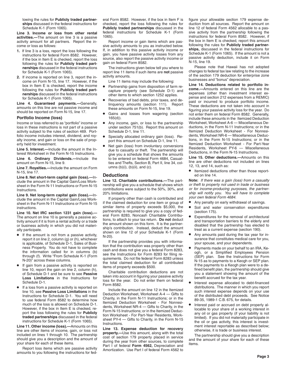 Instructions for Form N-20 Schedule K-1 Partners Share of Income, Credits, Deductions, Etc. - Hawaii, Page 3