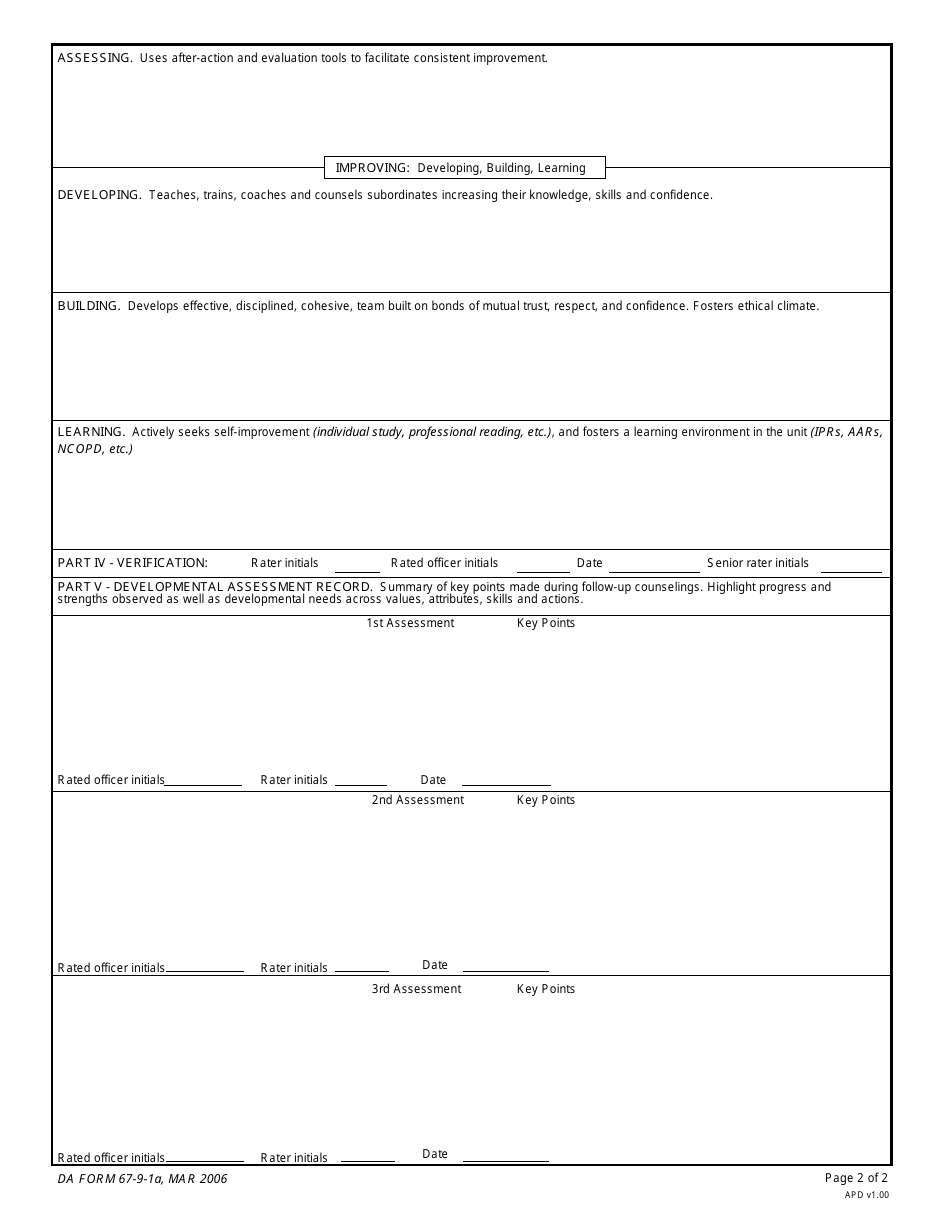 DA Form 67-9-1A Developmental Support Form, Page 2