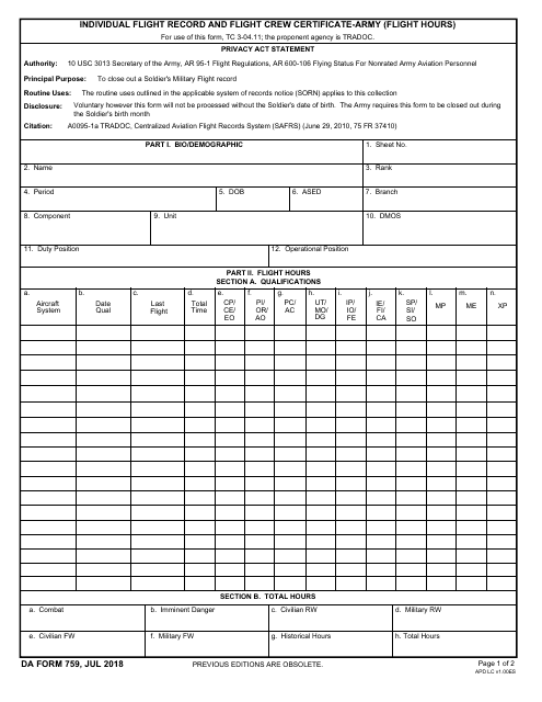 DA Form 759  Printable Pdf