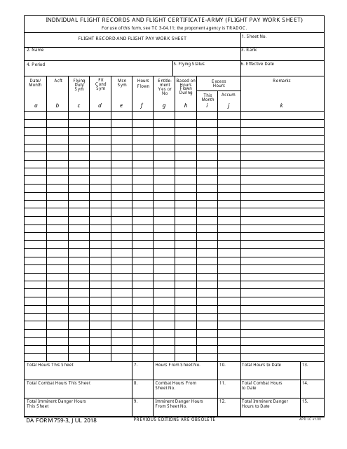 DA Form 759-3  Printable Pdf