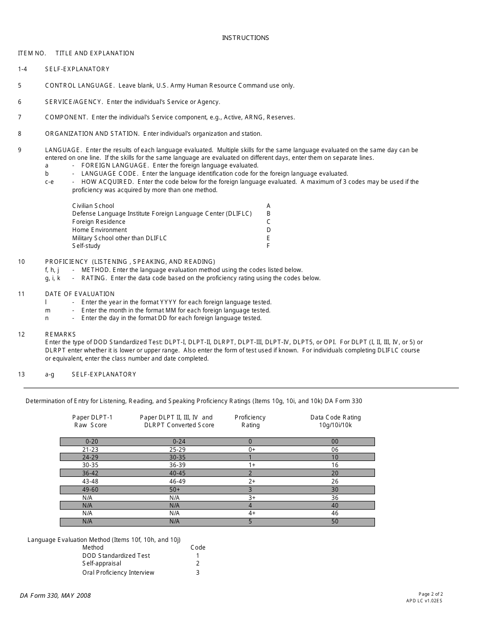 DA Form 330 - Fill Out, Sign Online and Download Fillable PDF ...