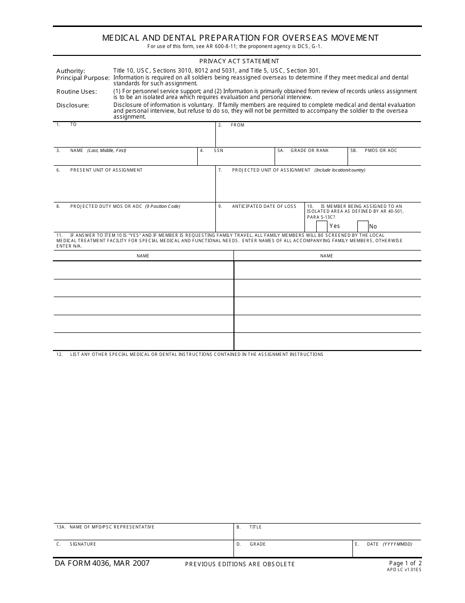 DA Form 4036 - Fill Out, Sign Online and Download Fillable PDF ...