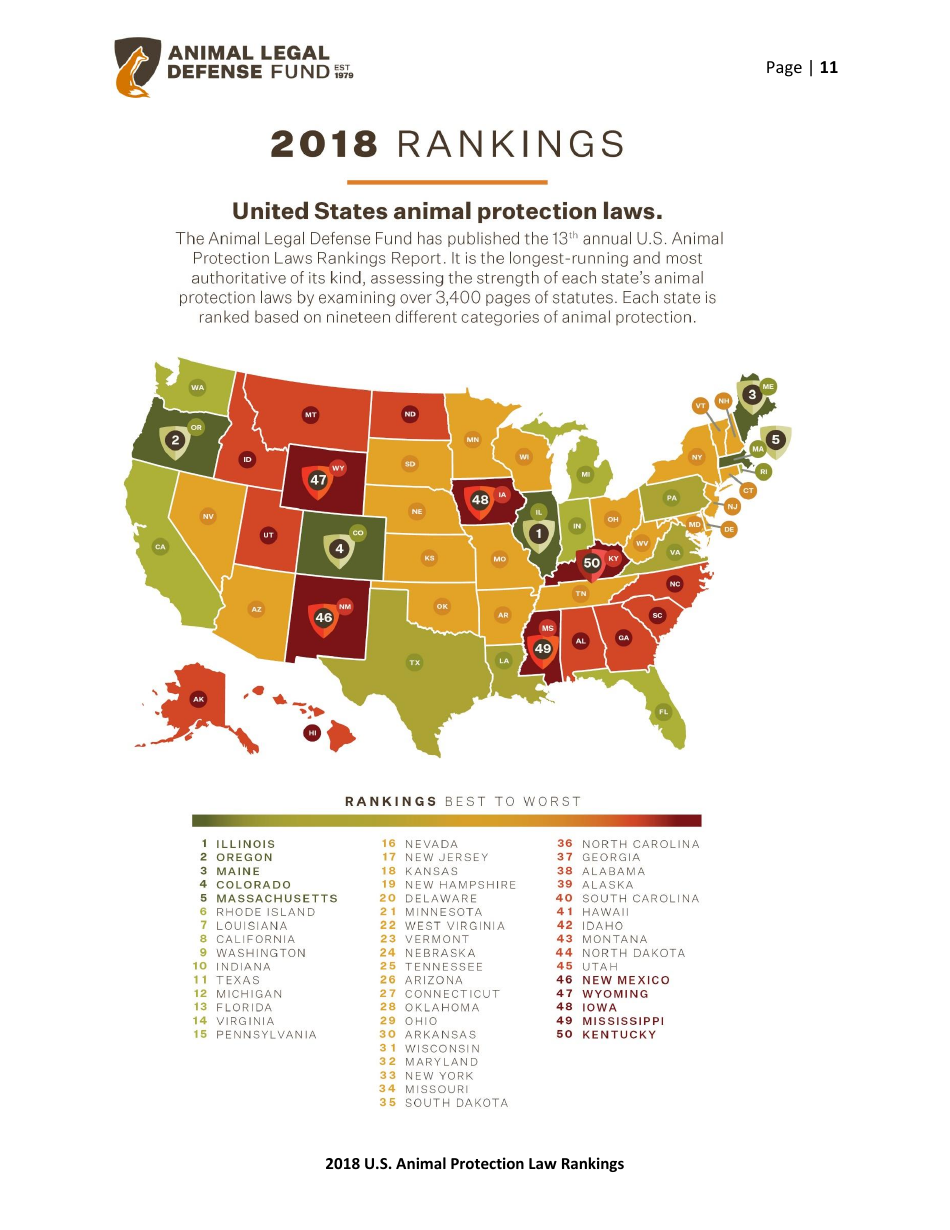 2018 U.S. Animal Protection Laws Rankings Report - Animal Legal Defense Fund, Page 11