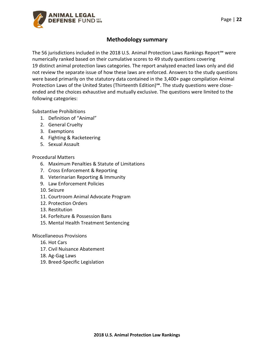 2018 U.S. Animal Protection Laws Rankings Report - Animal Legal Defense Fund, Page 22