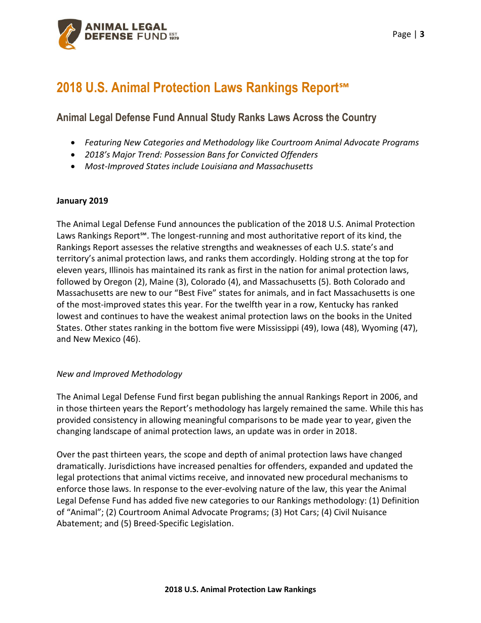 2018 U.S. Animal Protection Laws Rankings Report - Animal Legal Defense Fund, Page 3
