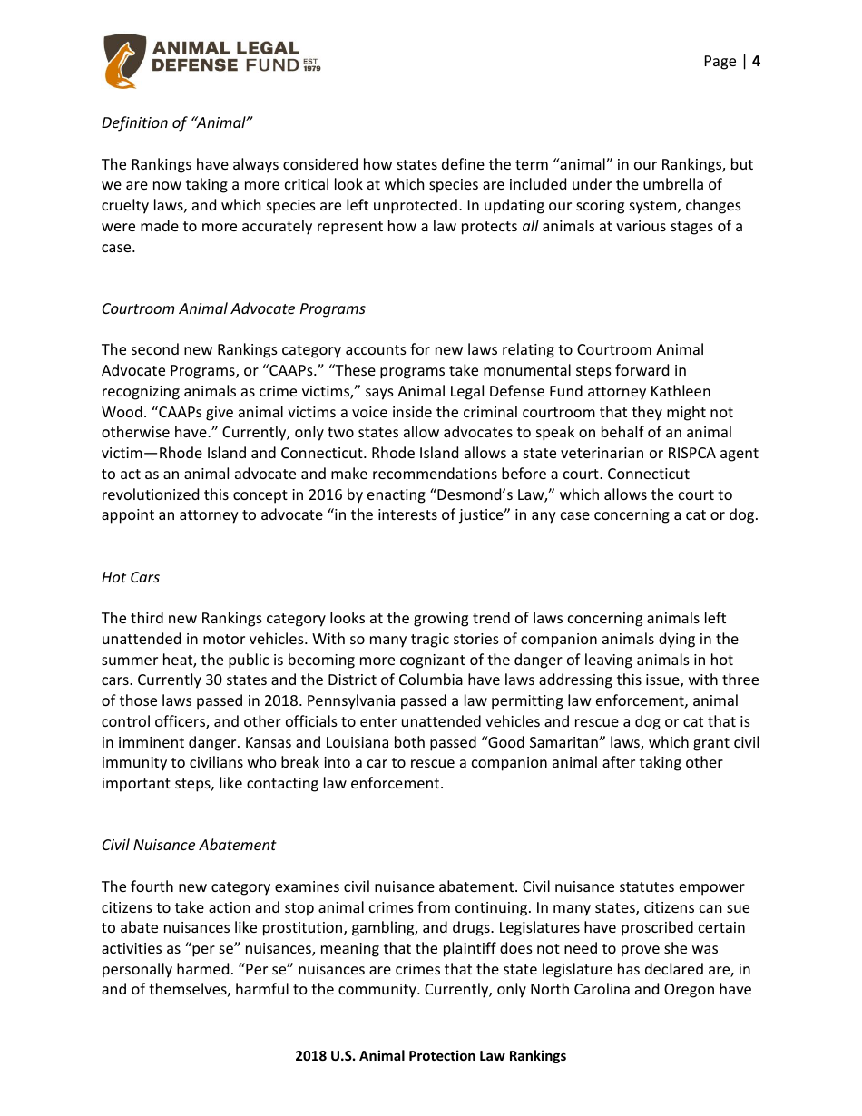 2018 U.S. Animal Protection Laws Rankings Report - Animal Legal Defense Fund, Page 4