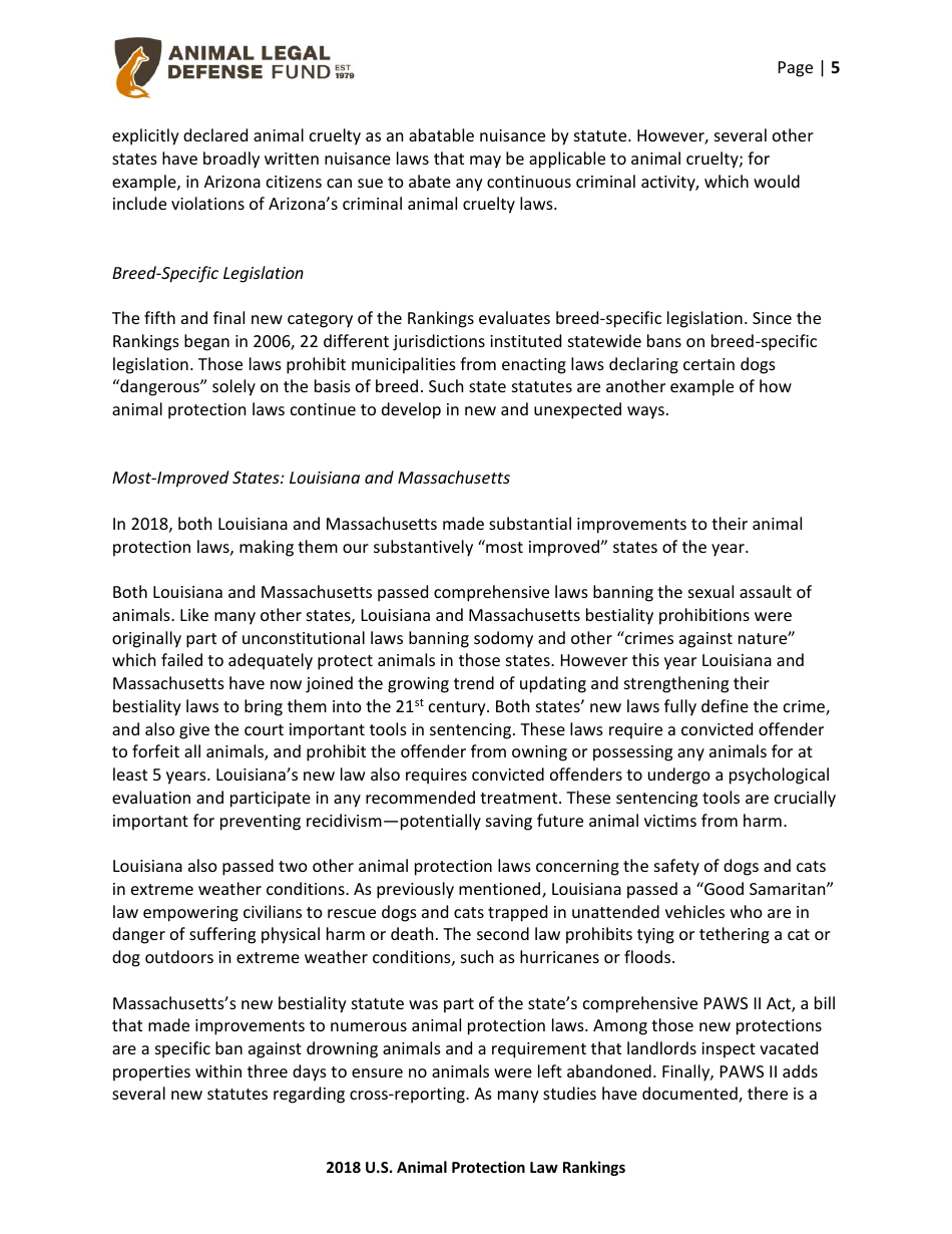 2018 U.S. Animal Protection Laws Rankings Report - Animal Legal Defense Fund, Page 5