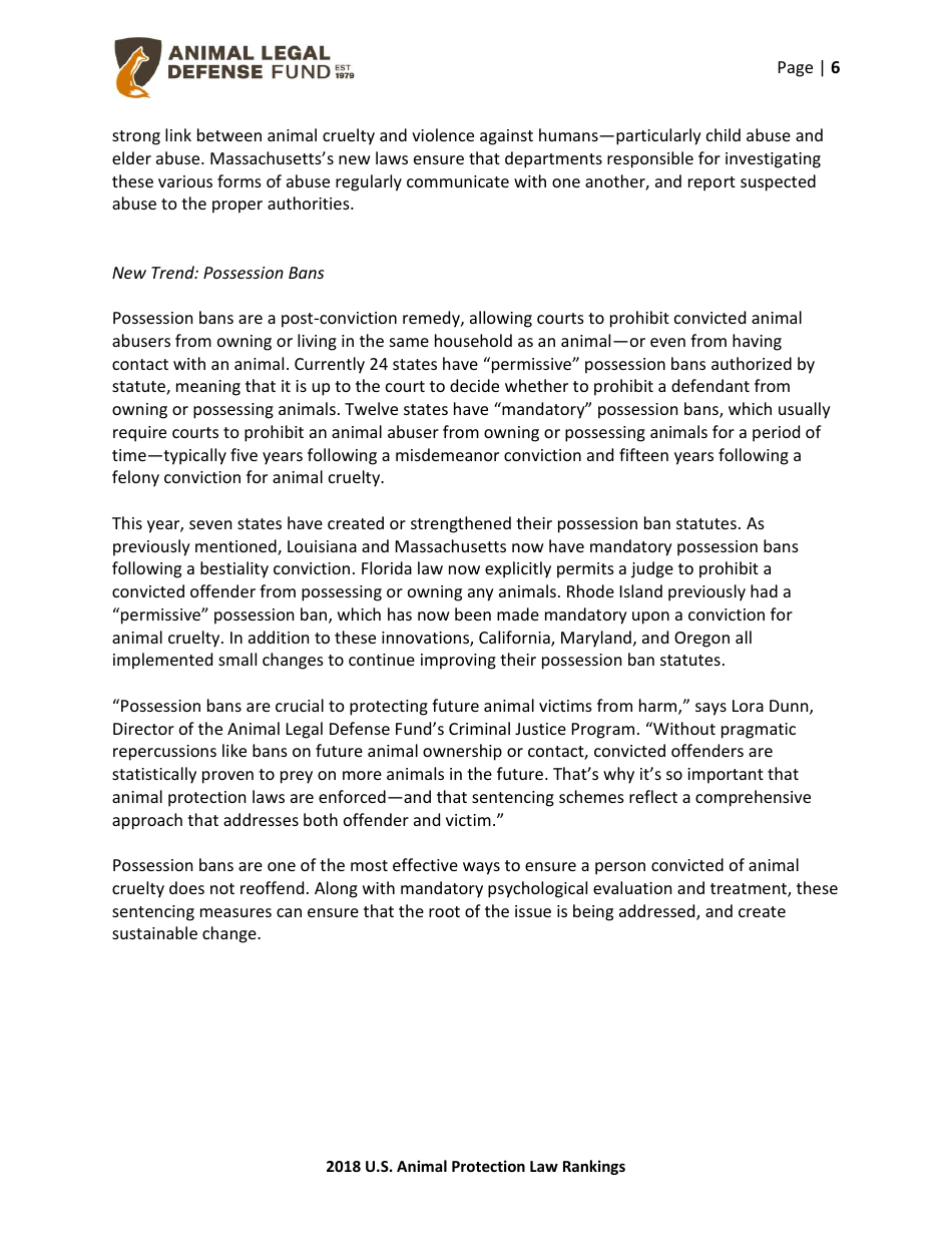 2018 U.S. Animal Protection Laws Rankings Report - Animal Legal Defense Fund, Page 6