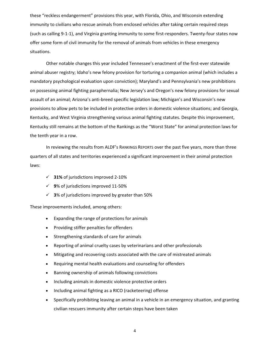 2016 U.S. Animal Protection Laws Rankings Report - Animal Legal Defense Fund, Page 4