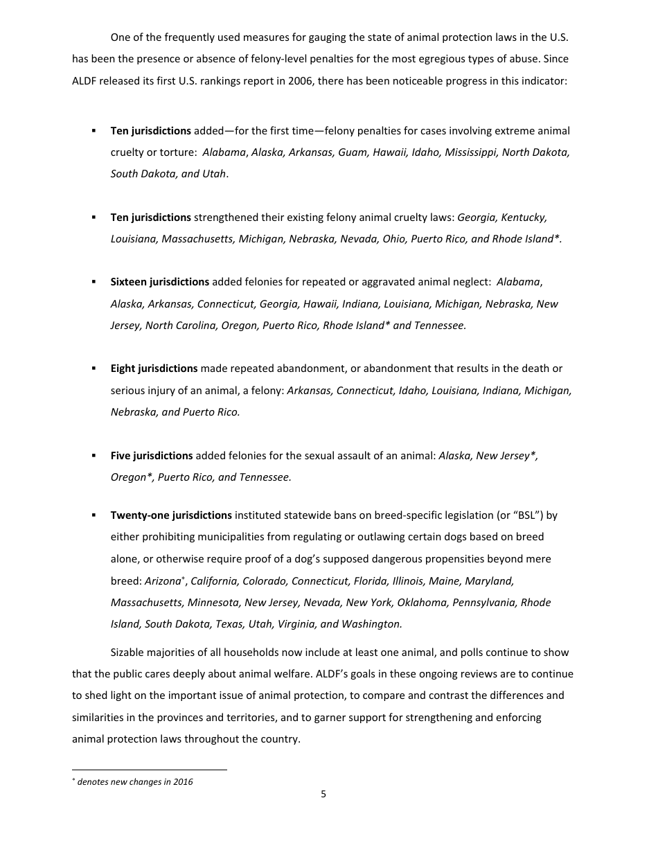 2016 U.S. Animal Protection Laws Rankings Report - Animal Legal Defense Fund, Page 5
