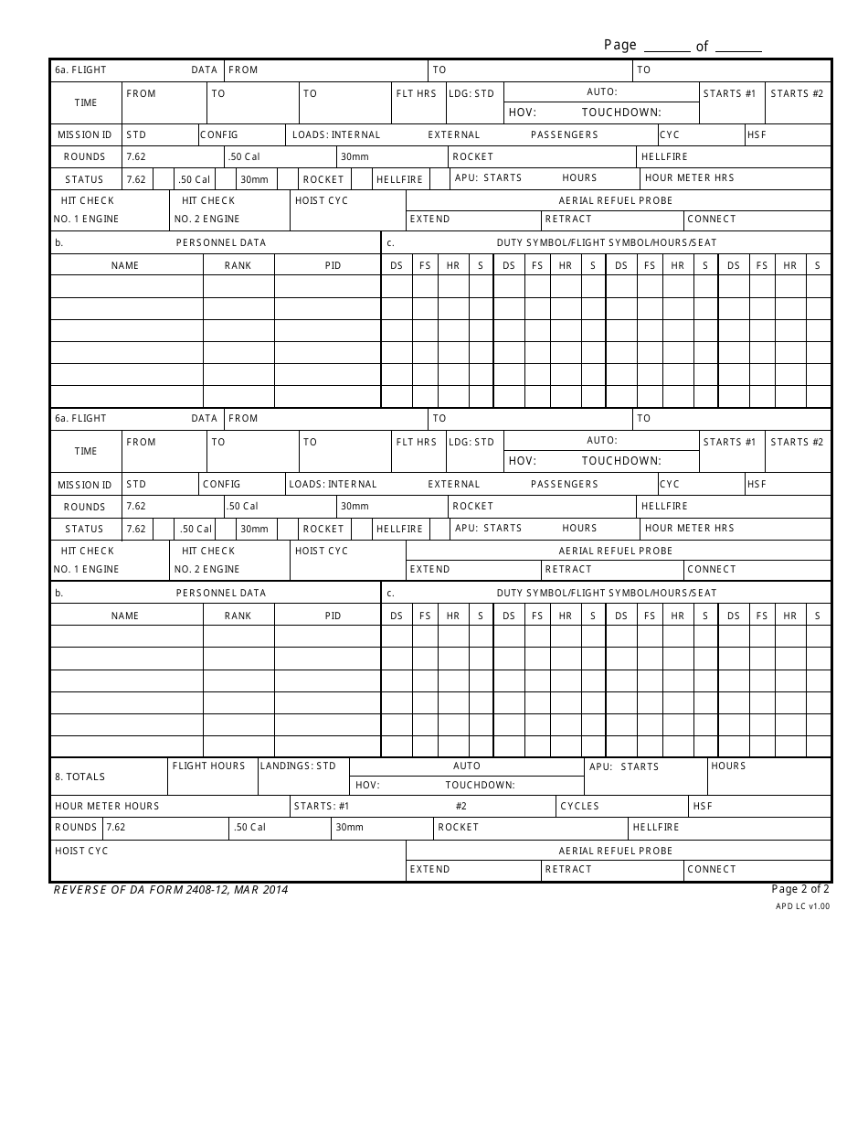 DA Form 2408-12 Army Aviators Flight Record, Page 2