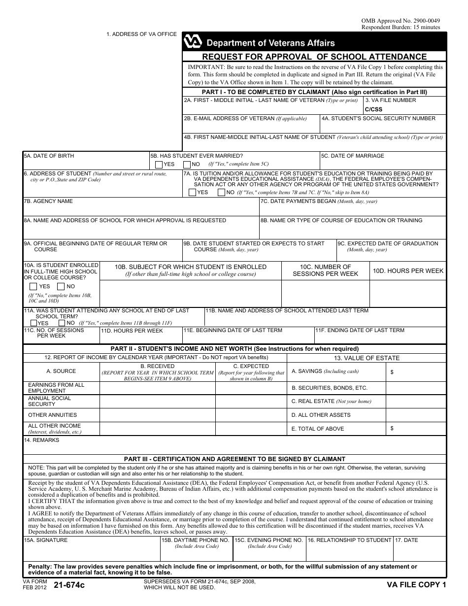 VA Form 21-674C - Fill Out, Sign Online and Download Fillable PDF ...