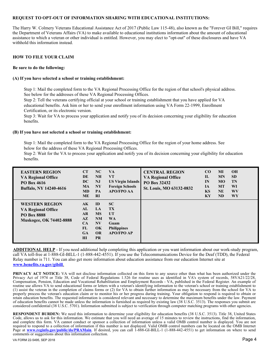 VA Form 225495 Fill Out, Sign Online and Download Fillable PDF