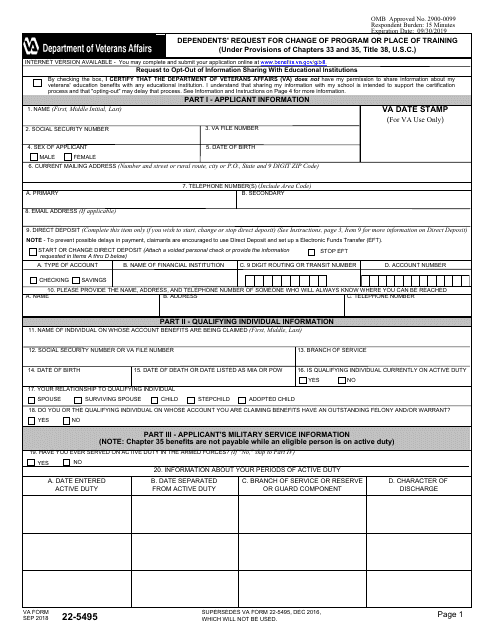 VA Form 22-5495  Printable Pdf