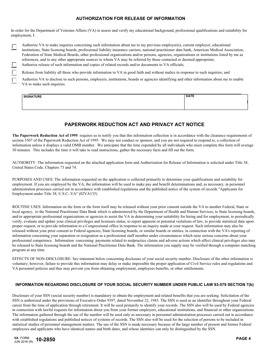 VA Form 102850 Fill Out, Sign Online and Download Fillable PDF