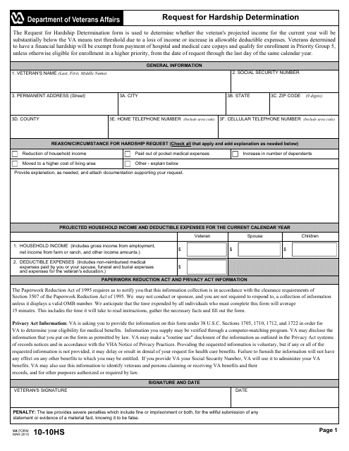 VA Form 10-10HS  Printable Pdf
