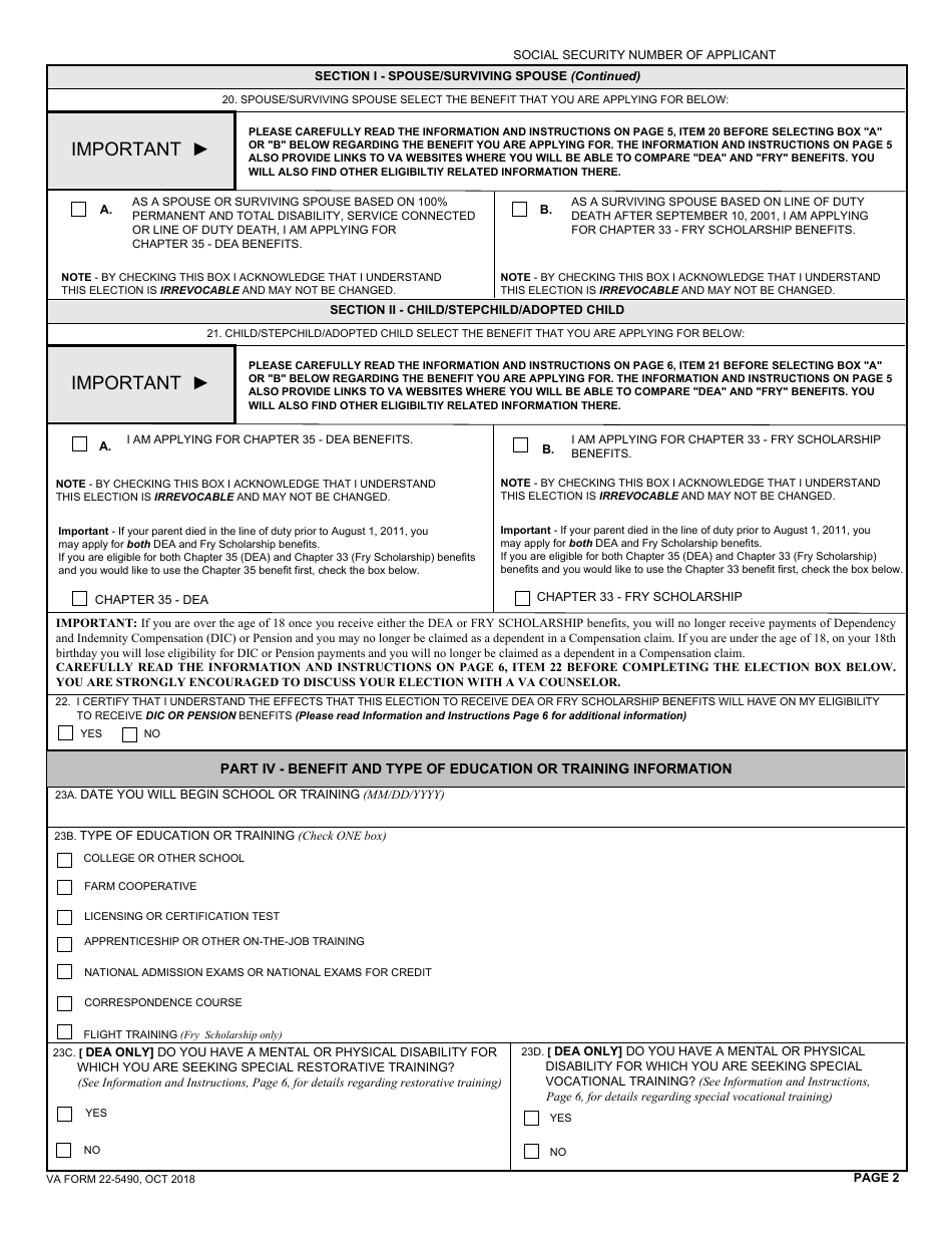 VA Form 22 5490 Fill Out Sign Online And Download Fillable PDF Templateroller