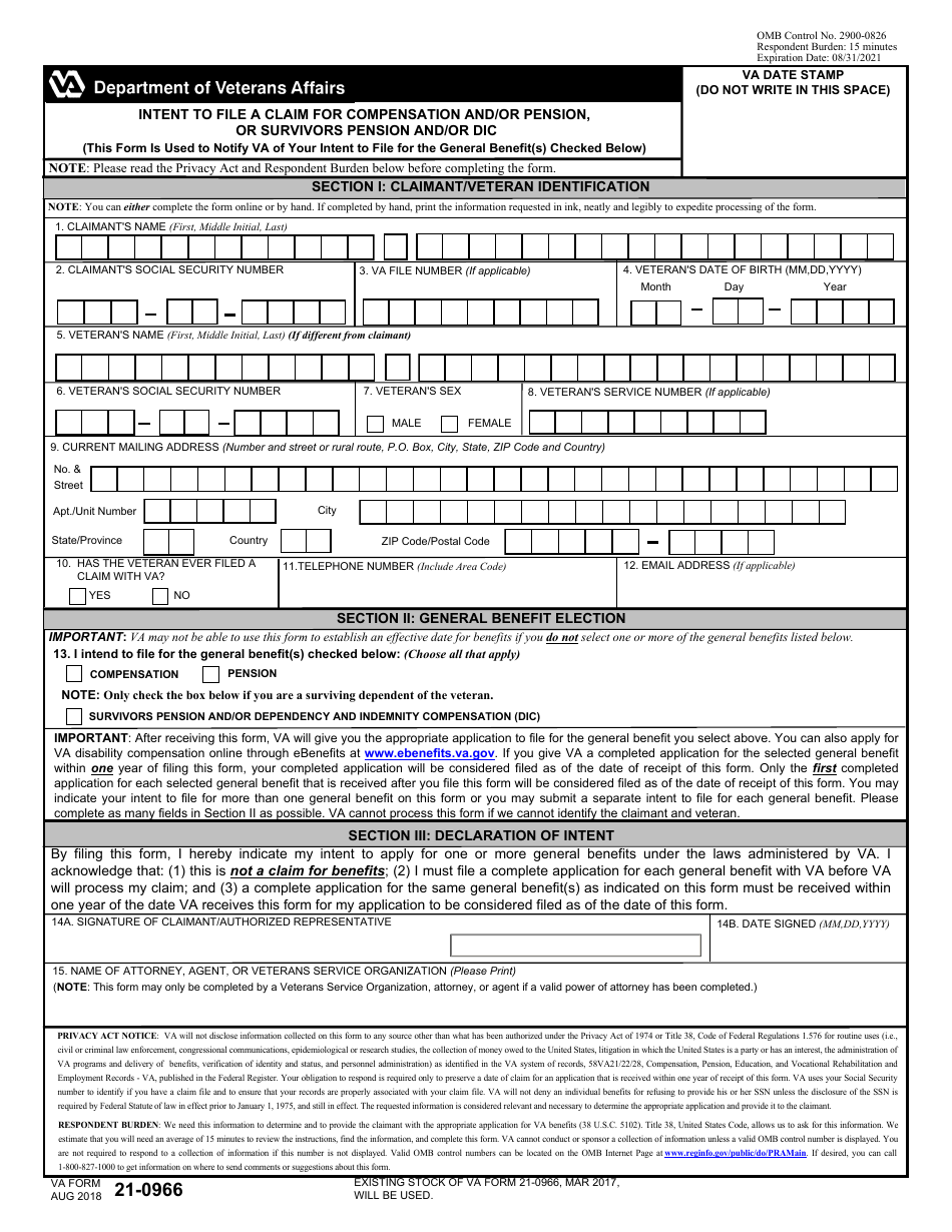 Va Form 21 0966 Printable 8861