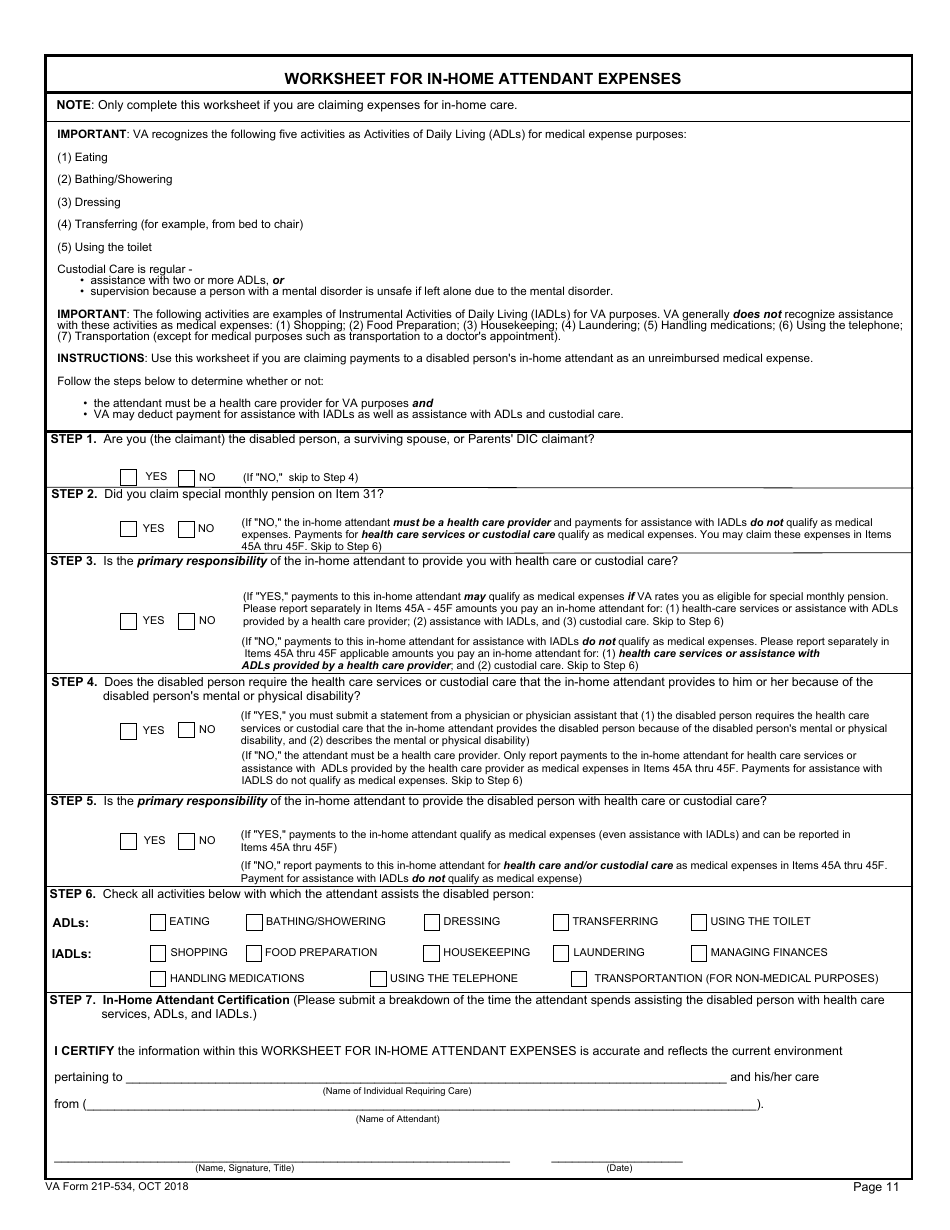 VA Form 21P-534 Application for Dependency and Indemnity Compensation, Survivors Pension and Accrued Benefits by a Surviving Spouse or Child (Including Death Compensation if Applicable), Page 11