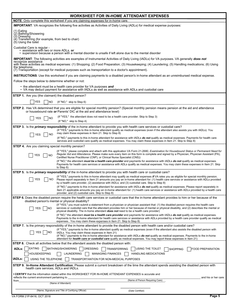 VA Form 21P 8416 Download Fillable PDF Or Fill Online Medical Expense Report Templateroller