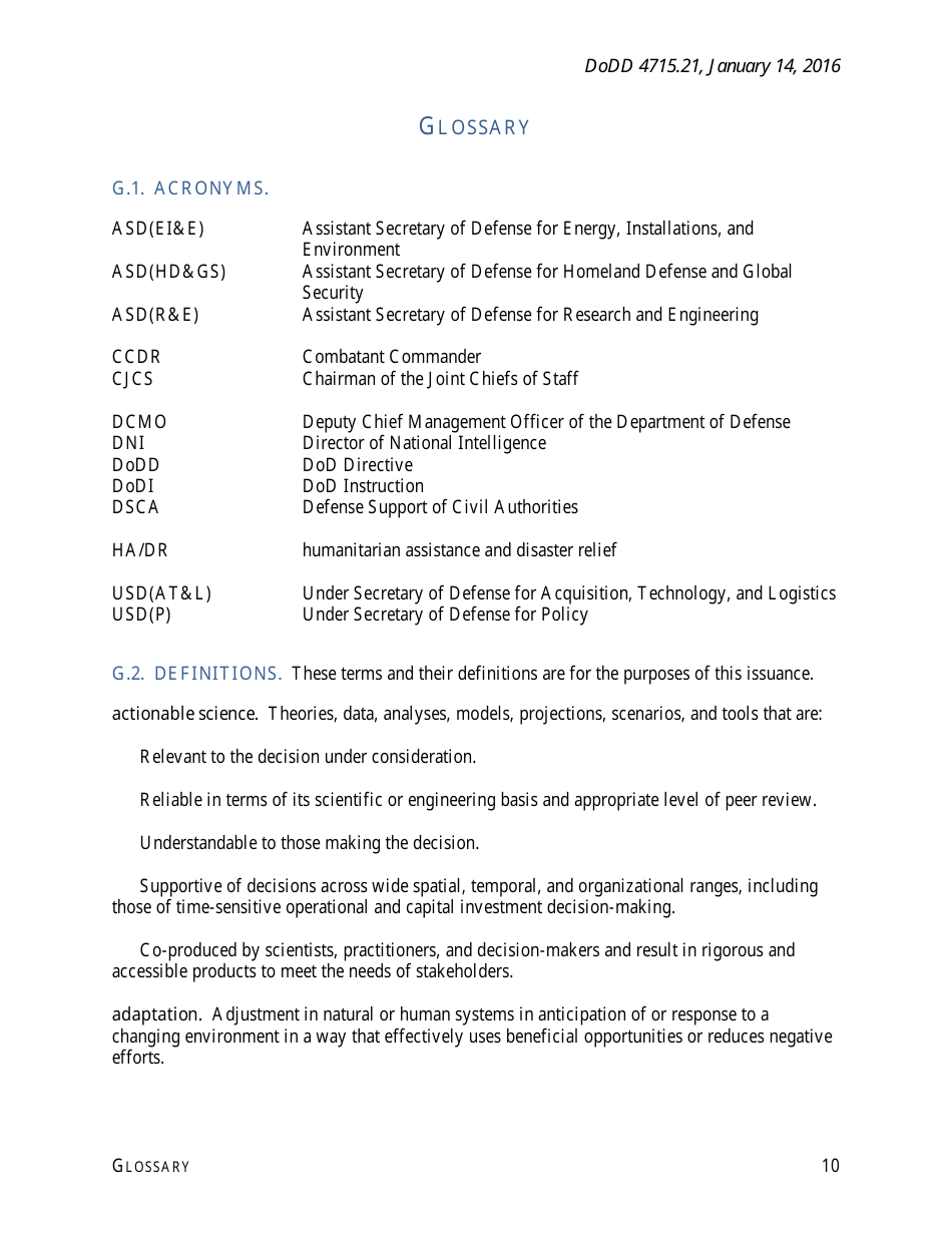 DoD Directive 4715.21 - Climate Change Adaptation and Resilience, Page 10