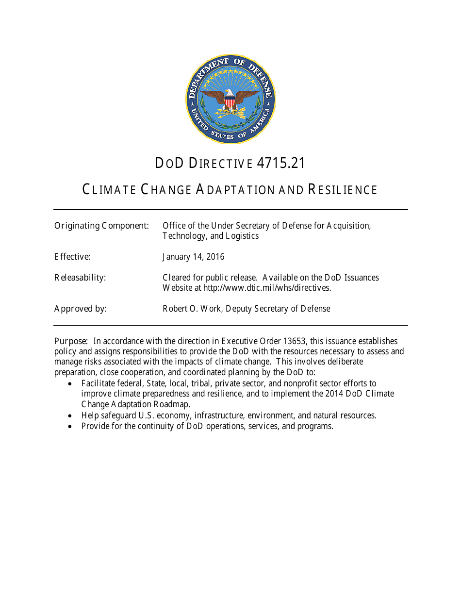DoD Directive 4715.21 - Climate Change Adaptation and Resilience, Page 1