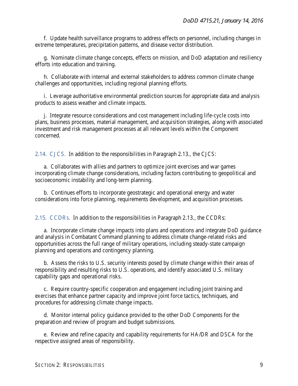 DoD Directive 4715.21 - Climate Change Adaptation and Resilience, Page 9