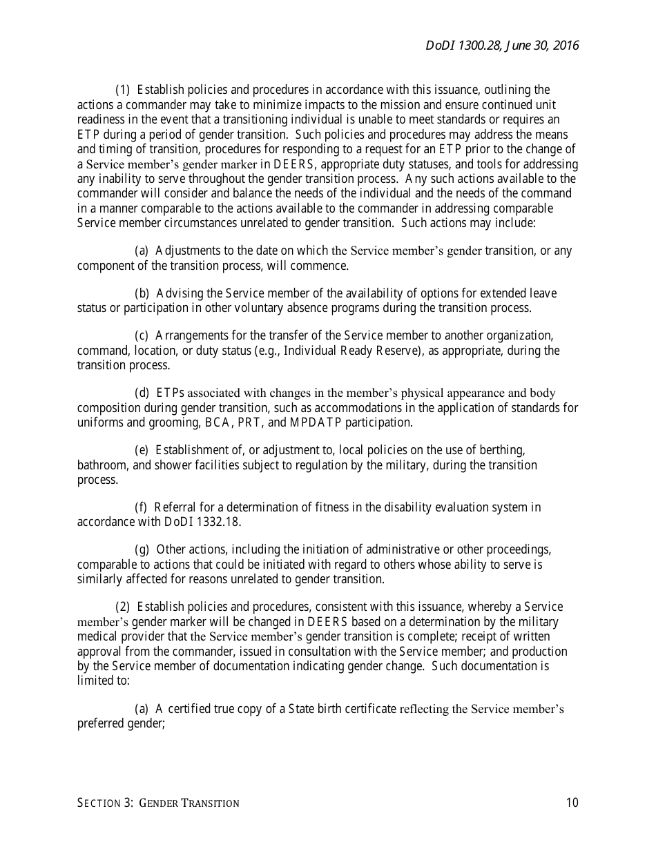 DoD Instruction 1300.28 - In-Service Transition for Transgender Service Members, Page 10