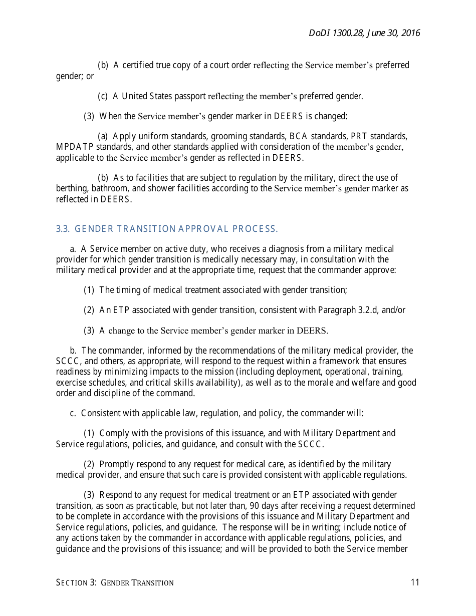 DoD Instruction 1300.28 - In-Service Transition for Transgender Service Members, Page 11