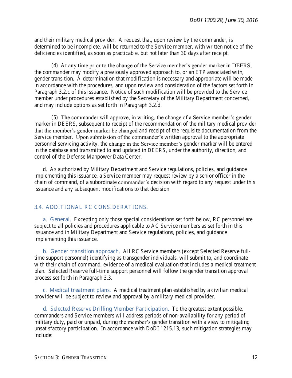 DoD Instruction 1300.28 - In-Service Transition for Transgender Service Members, Page 12