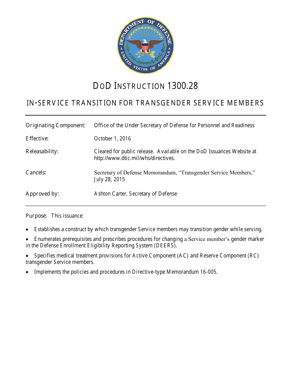 DoD Instruction 1300.28 - In-Service Transition for Transgender Service Members, Page 1