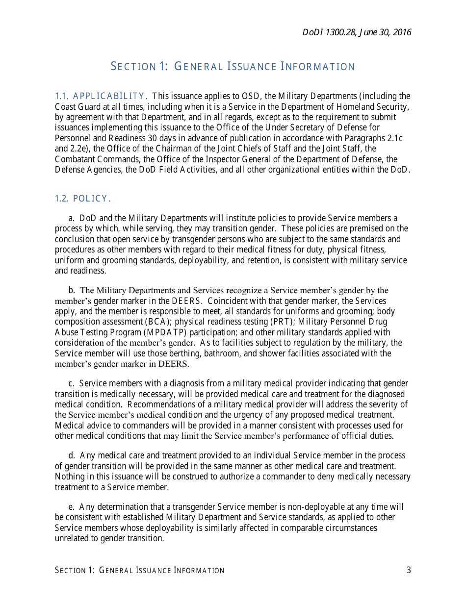 DoD Instruction 1300.28 - In-Service Transition for Transgender Service Members, Page 3