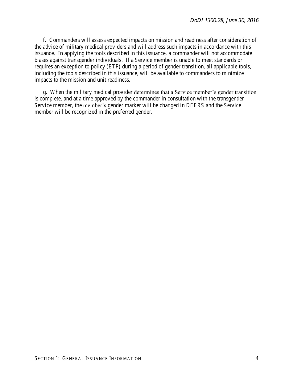 DoD Instruction 1300.28 - In-Service Transition for Transgender Service Members, Page 4