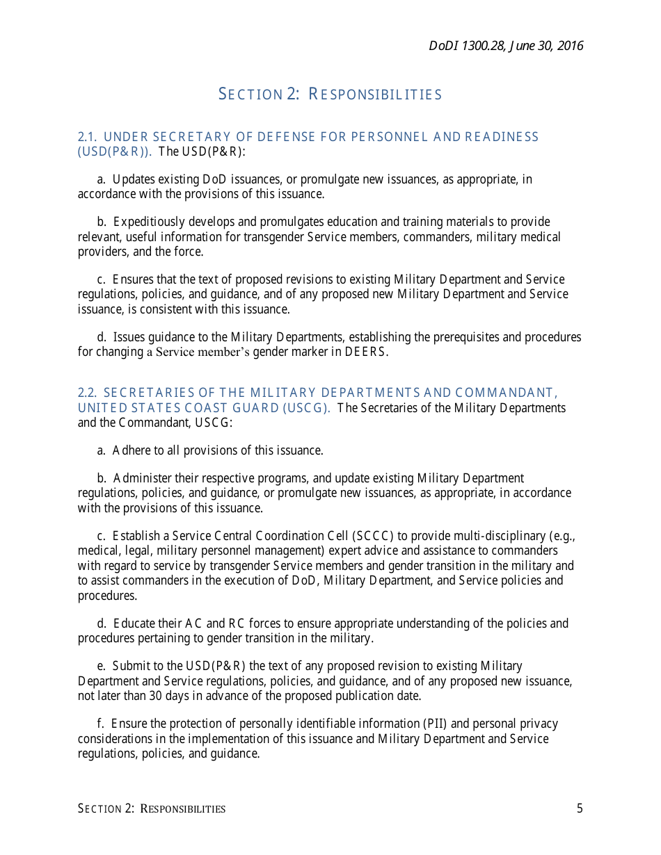 DoD Instruction 1300.28 - In-Service Transition for Transgender Service Members, Page 5