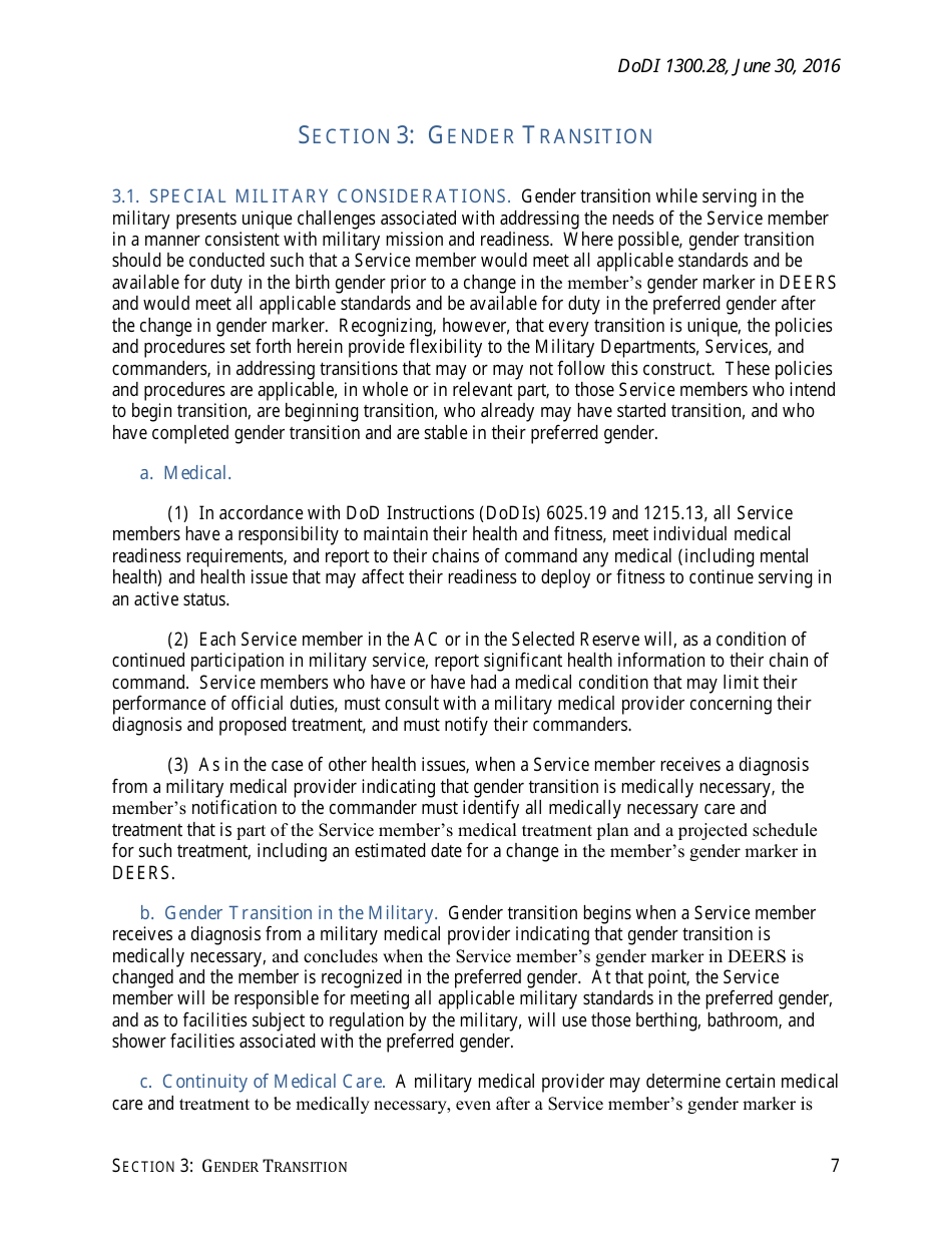 DoD Instruction 1300.28 - In-Service Transition for Transgender Service Members, Page 7