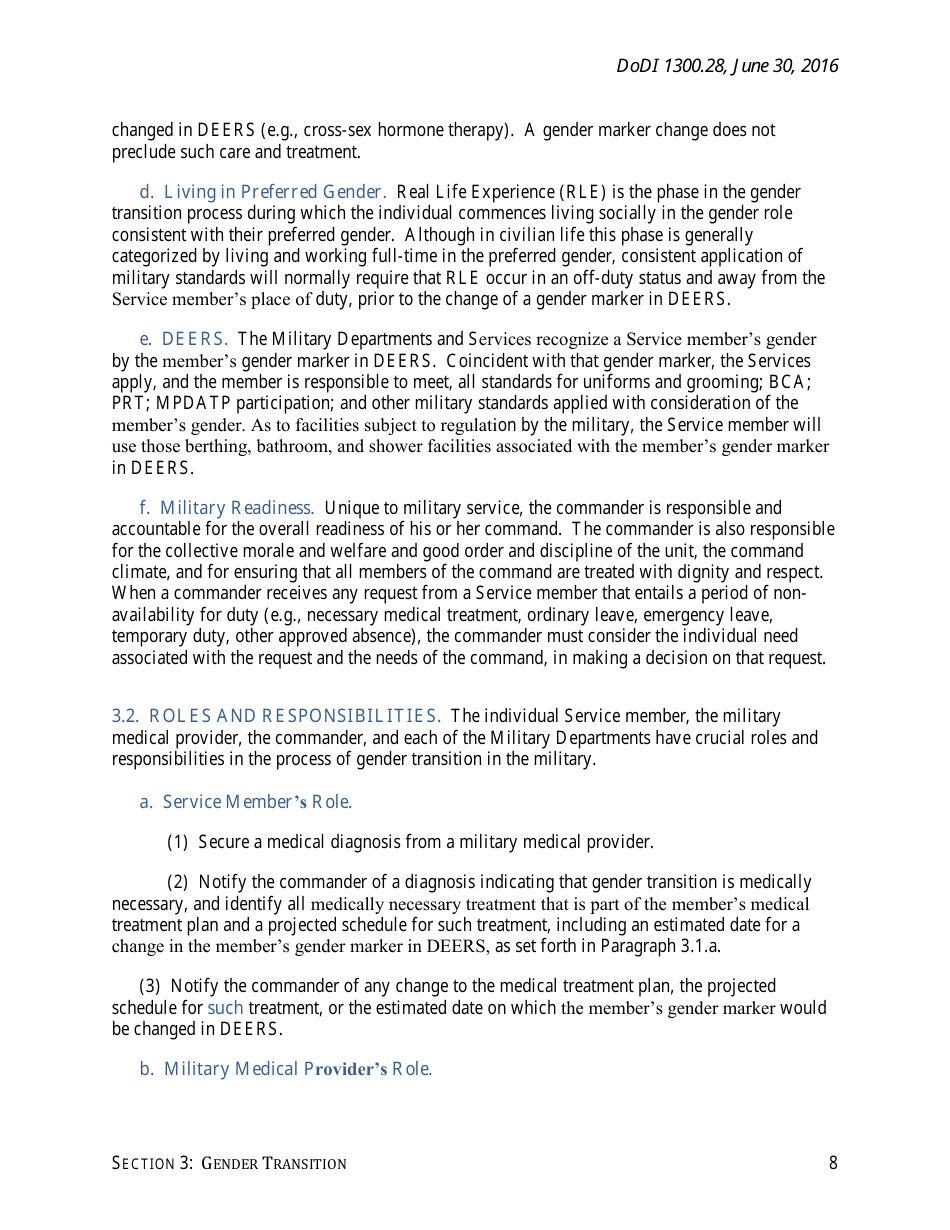 DoD Instruction 1300.28 - In-Service Transition for Transgender Service Members, Page 8
