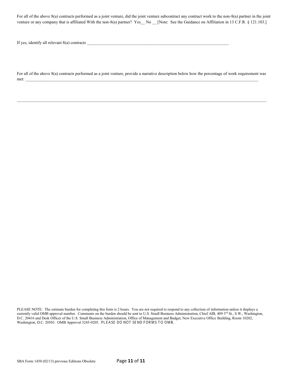 SBA Form 1450 8(A) Annual Update, Page 11