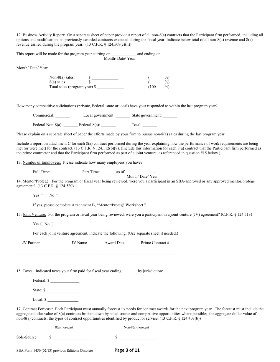SBA Form 1450 8(A) Annual Update, Page 3
