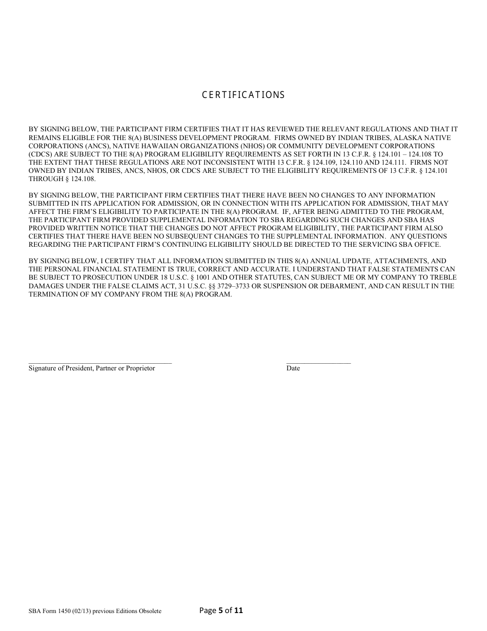 SBA Form 1450 8(A) Annual Update, Page 5