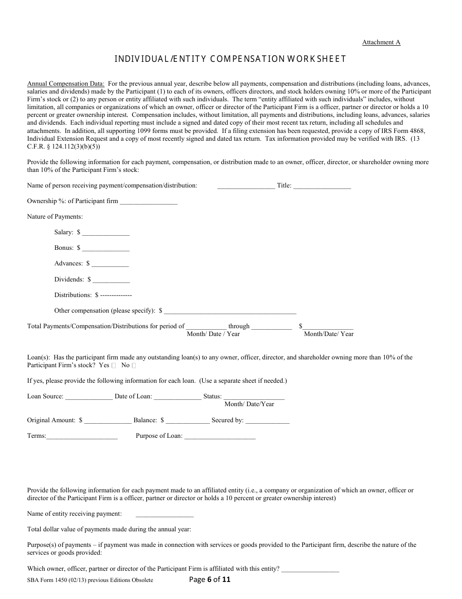 SBA Form 1450 8(A) Annual Update, Page 6