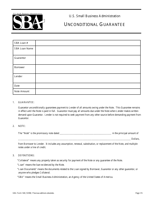 SBA Form 148  Printable Pdf